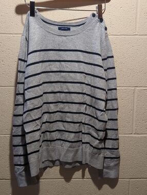 Nautica Light Gray Sweater with Navy Stripes